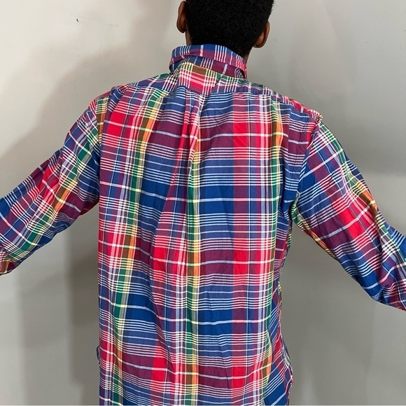 Ralph Lauren colorful rainbow plaid casual button down shirt size XL preppy - Picture 5 of 15
